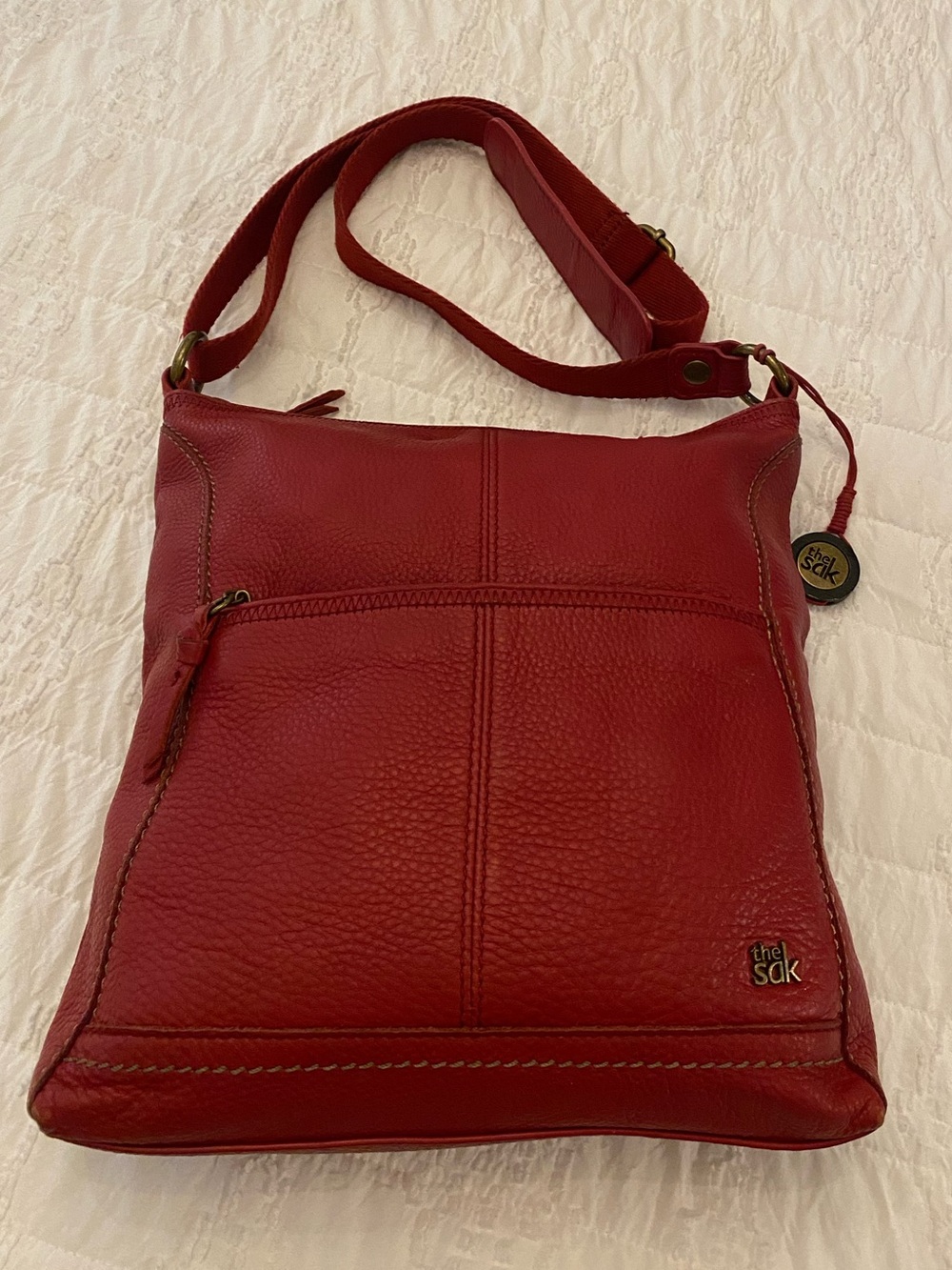 the sak Red Pebbled Leather Crossbody Bag